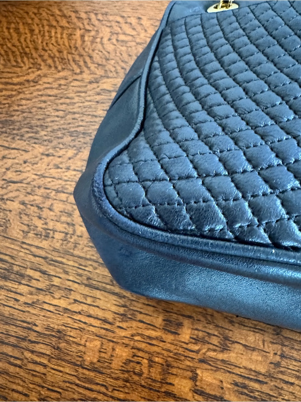 Bally Vintage Quilted Lambskin Midnight Blue Bag with Woven Chain - Picture 10 of 16
